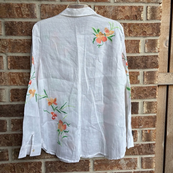 J.JILL Floral Embroidered 100% linen White Button-Up Shirt - Picture 7 of 9